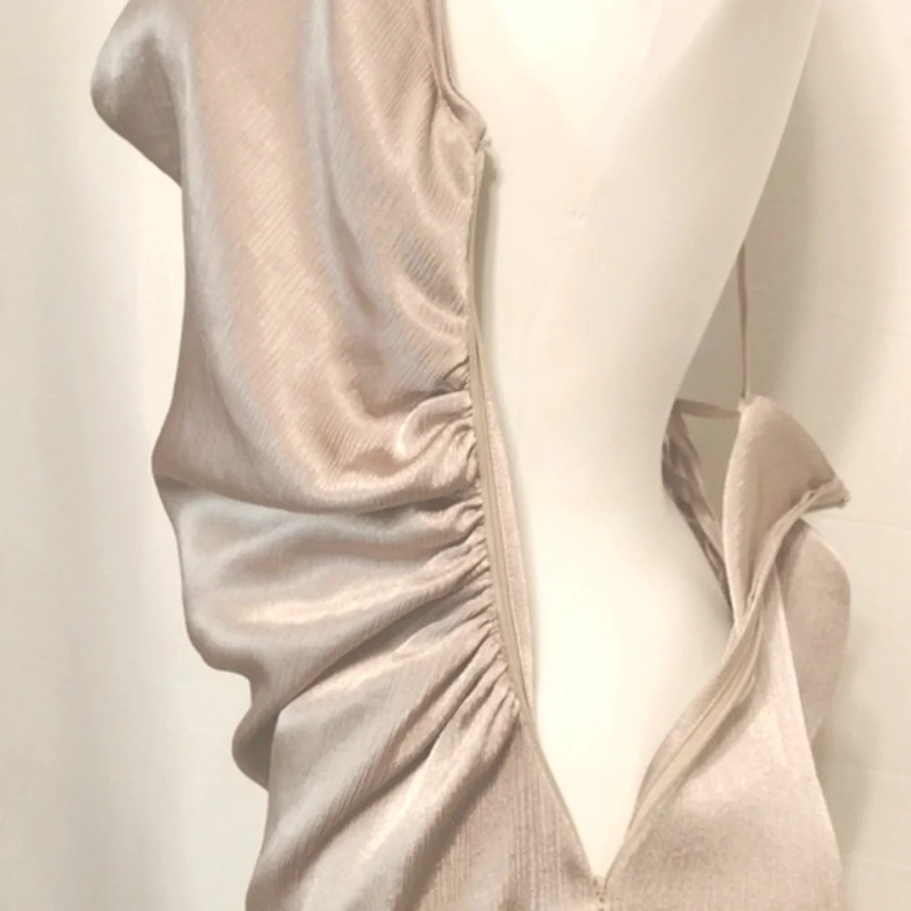 Free People Champagne Satin Slip Maxi Dress Cowl Neck Backless Quiet Luxury US 8
